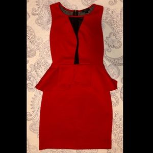 GUESS - Rare Red + Black Mesh Peplum Mini Dress